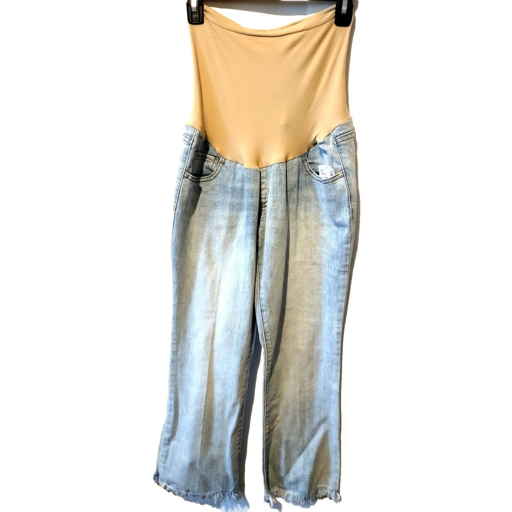 Luxe‎ Essentials Denim Chelsea Crop Flare 28 Womens Maternity Jeans Blue Raw Hem